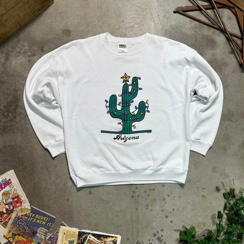 Vintage 90s Arizona Cactus Crewneck Women's XL Christmas Tree Funny Sweatshirt